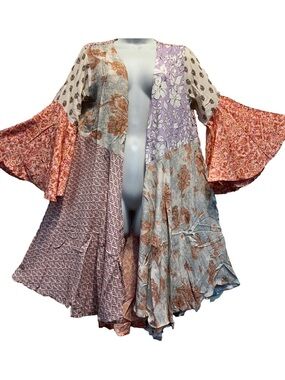 Sacred Threads Floral Patchwork Kimono - Pink, Orange & Cream L91